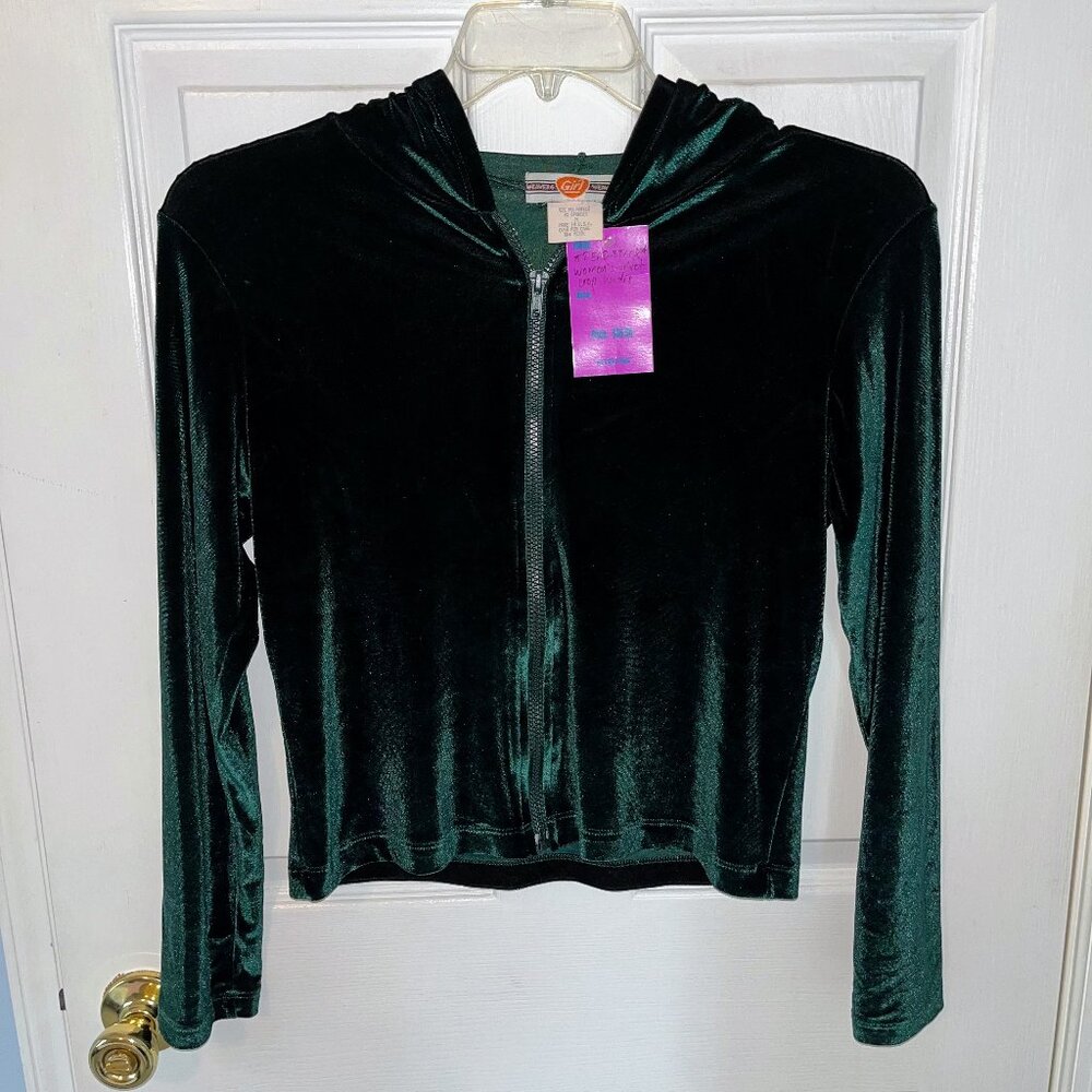 Vintage Weavers Velvet Crop Hoodie | Green | 90s Y2K Vibe